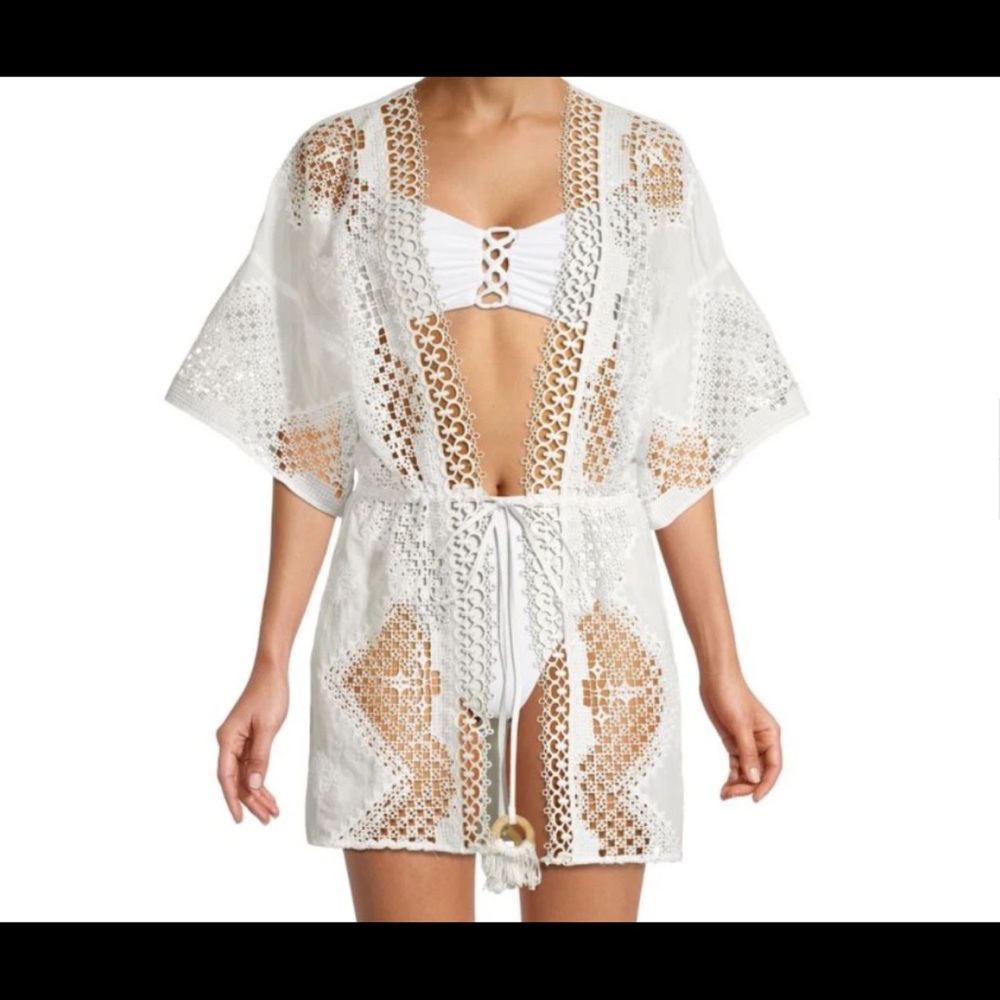 Ramy Brook Natalie Eyelet White Swim Beach Crochet Coverup Dress XS NWT